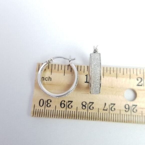 Vintage Sterling Silver Hoop Earrings, Sparkly Surface, RCI Thailand Signed - Picture 6 of 7